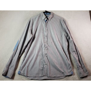 Hacket London Shirt Mens Large Gray White Striped Long Sleeve Collar Button Down